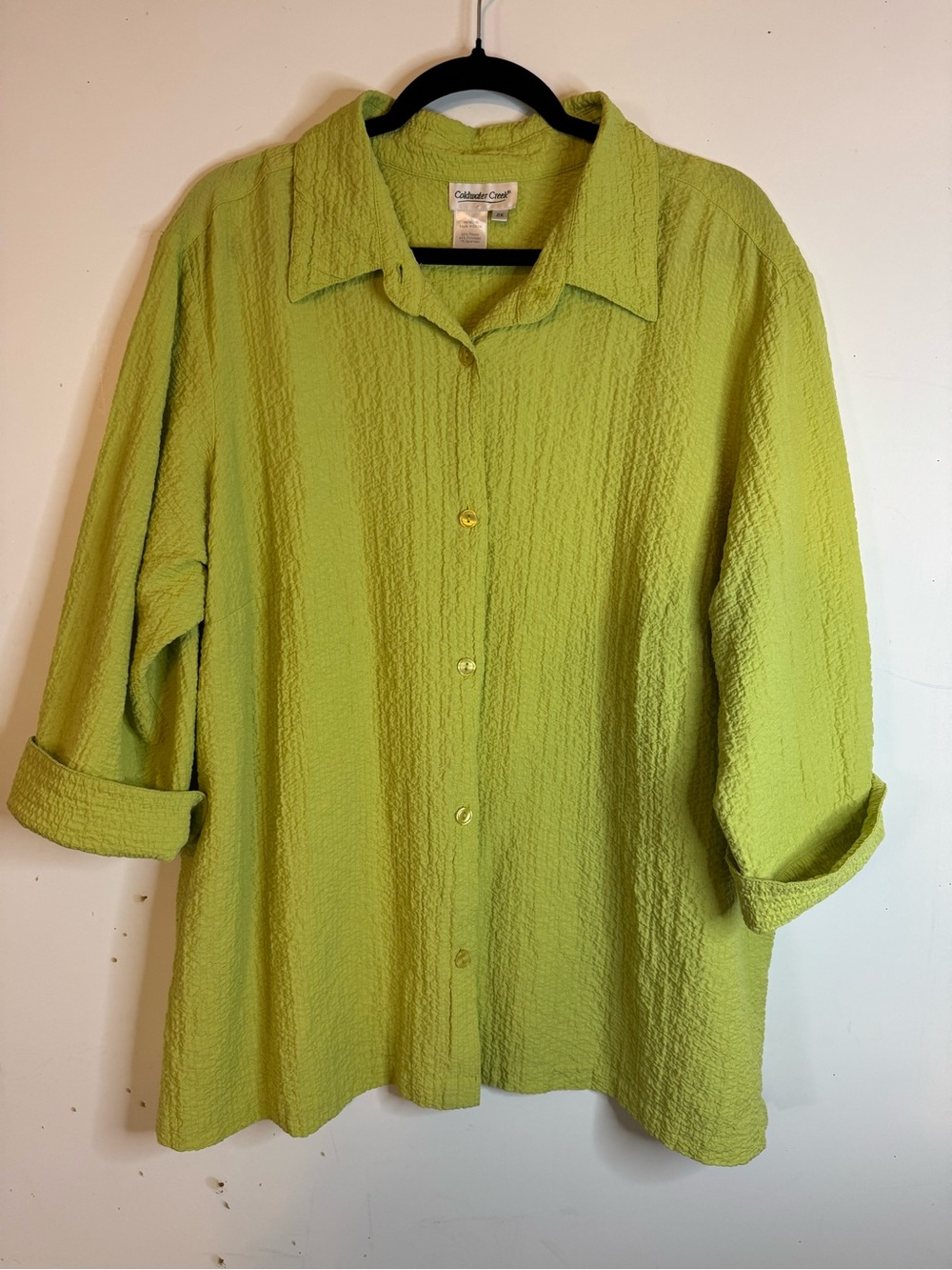 Coldwater Creek Lime Green Textured Button-Down Shirt Sz 2X